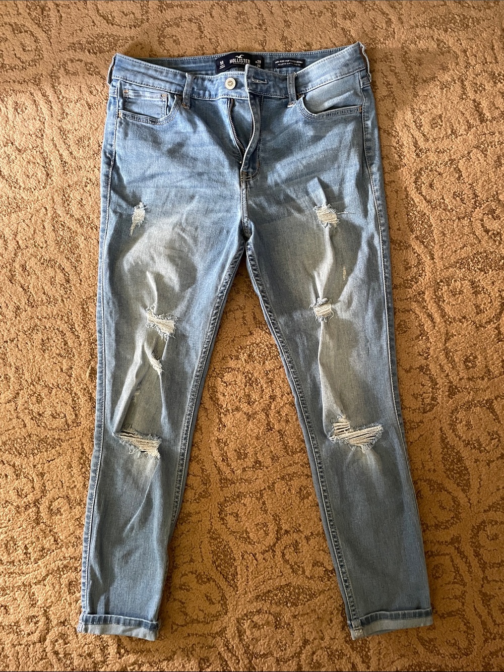 Hollister Skinny Distressed Light Blue Cropped Jeans